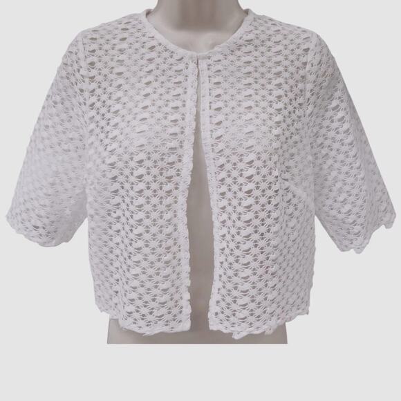 NWT Signature by Robbie Bee White Crochet Cardigan Top Sweater Sz Small Petite - Picture 1 of 2